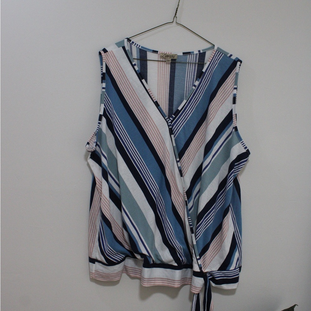 Striped Sleeveless Wrap Top
